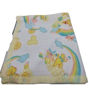Kendall Baby Receiving Blanket 1998 Yellow White Animals satin trim 40"x43"